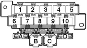 Volkswagen Transporter (T5; 2003 - 2009) - fuse box diagram - passenger compartment - additional fuses (cstation on left of seat box (10-pin))