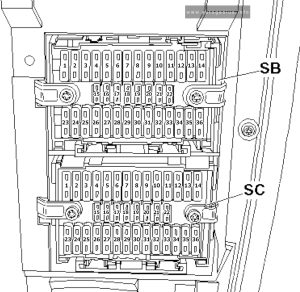 Volkswagen Transporter (T5; 2003 - 2009) - fuse box diagram - passenger compartment (holder B and holder C)