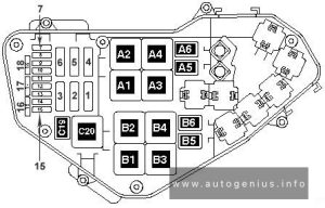 Volkswagen Touareg - fuse and relay box diagram - engine compartment relay & fuse box (2.5 l (R5) TDI engine)