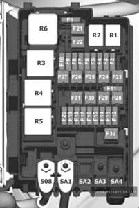 Volkswagen Jetta (A6; 2010 - 2017) - fuse and relay diagram - engine compartment