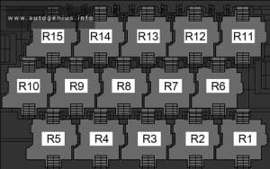 Volkswagen Jetta (A6; 2010 - 2017) - fuse and relay diagram - passenger compartment (15-pin relay carrier)