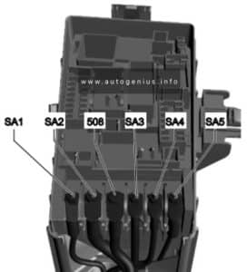 Volkswagen Tiguan - fuse and relay diagram - engine compartment (fuse holder A)