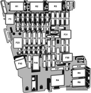 Volkswagen e-Golf (2014 - 2020) - fuse and relay box diagram - passenger compartment