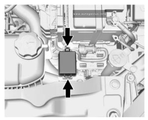 Chevrolet Trax - fuse and relay box location  - engine compartment (auxiliary relay box)