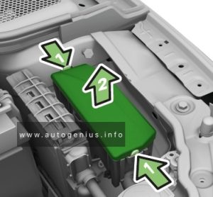 Skoda Kamiq (2019 - 2020) - fuse and relay box location - engine compartment